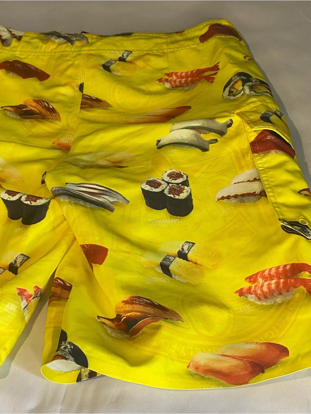 Analog Yellow Sushi-Print Board Shorts